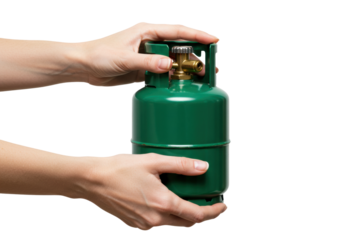 Handling a green gas cylinder safety tips for home use indoor instructional guide close-up view