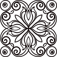 Vintage black and white butterfly tattoo design with ornate floral swirl and leaf pattern