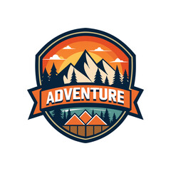 Adventure, travel, mountain, t-shirt, badge, logo design
