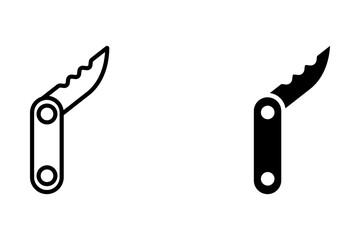 Pocket knife icon set. army folding knife tool vector symbol in black filled and outlined	
found on a white background