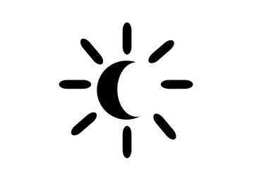 Half Moon Sun Icon – Medium Brightness Symbol Black and White PNG