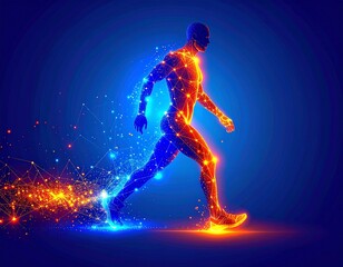 Fototapeta premium Futuristic Runner Dissolving into Digital Particles