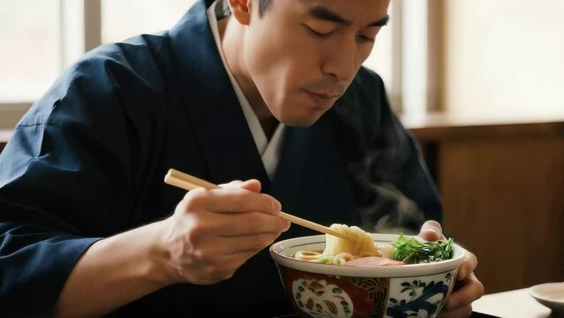 Japones comiendo Ramen