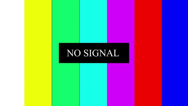Classic television test pattern displaying no signal message on a colorful spectrum background broadcast and entertainment