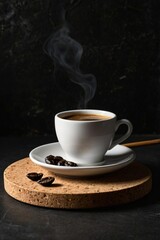 Fototapeta premium Ultra 4K High Quality Image of Dark Coffee with Wooden Stir Stick on Textured Surface