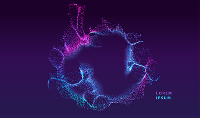 Obraz na płótnie Canvas A.I. Technology particles banner. Dots explosion ai big data neon round background. Artificial Intelligence futuristic circles connect design.