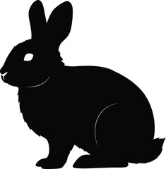 Black and white vector illustration of a cute rabbit silhouette cartoon animal