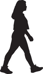 Vector; silhouette side view of woman walking with sportswear clothing