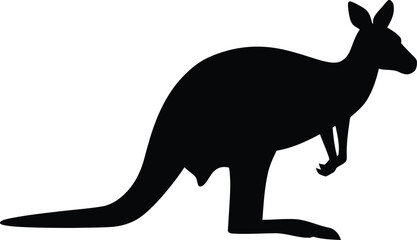 Australian kangaroo silhouette logo. Black icon kangaroo isolated on white background. Vector illustration side view 