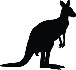 Kangaroo vector silhouette with baby in a wild animal illustration design