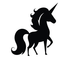 cute unicorn  silhouette vector illustration white background ,Black &white,flat vector 