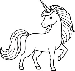 cute unicorn  silhouette vector illustration white background ,Black &white,flat vector line art 