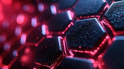 Close-up view of a hexagonal geometric pattern illuminated by vibrant colors.