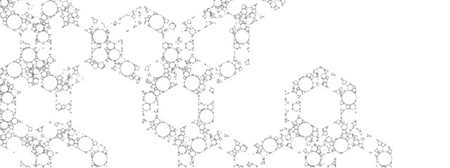 Halftone Outlined Vector Pattern of Geometric Hexagonal Shapes with Symmetrical Circles Inside, Drawn with Graceful and Airy Lines