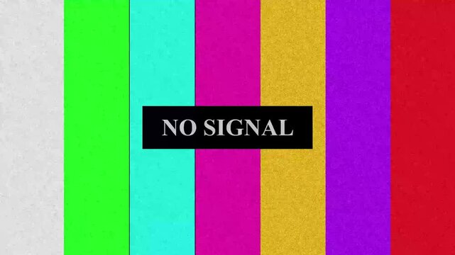 Retro television test screen with no signal message on colorful vertical bars perfect for glitch effects