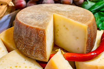 Aged, artisan Manchego cheese from Spain, a gourmet delight