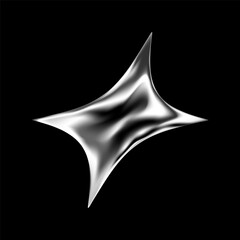 3D chrome star in shiny silver shape and Y2K futuristic style. Abstract metallic element with glitter, gradient and cosmic sparkle. Sleek holographic icon with fluid form and galaxy inspired flash.