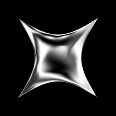 3D chrome star in abstract silver elements and Y2K style. Glossy holographic shape with spark, glitter and cosmic shine. Futuristic metallic symbol with fluid geometry and galaxy shimmer.