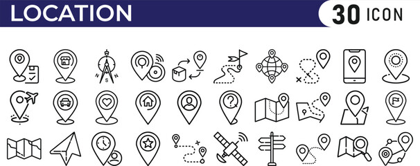 Location icon set. set of location outline icon.