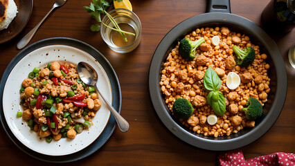 Overhead View Food Served Bowl Table