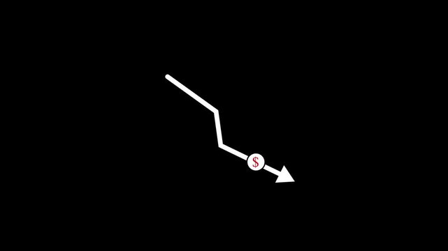 Animated white arrow pointing down indicating a negative trend direction for financial and economic analysis
