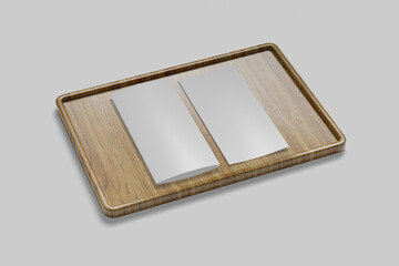Menu card on wooden tray