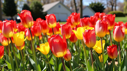 Obraz premium Tulip Spring Flowers Bloom Nature Field Garden