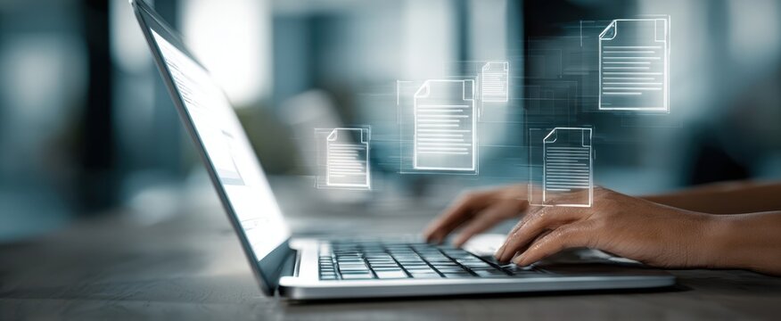 The laptop displaying digital documents during productive workspace activity.