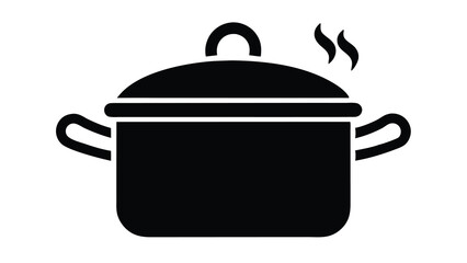 Black silhouette of a cooking pot with steam rising from the lid