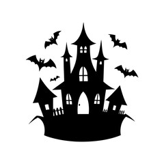 Halloween Haunted House With Bats Silhouette 