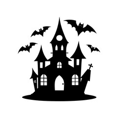 Halloween Haunted House With Bats Silhouette 