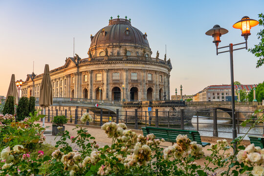 Bode museum at museum island on Spree river at sunset. Berlin, Germany - Powered by Adobe