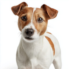 Adorable Jack Russell Terrier: An up-close, endearing portrait captures the expressive eyes and charming features of a Jack Russell Terrier. This delightful dog exudes playfulness, innocence.