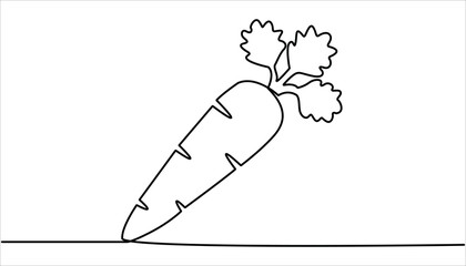 Carrot in one continuous line drawing of vector illustration, Simple carrot in continuous one line art.Carrot continuous one line drawing of isolated outline flat vector design

