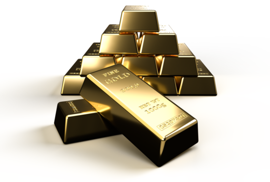 積み上げられた金塊、インゴットのフォトリアル3Dイラストレーション