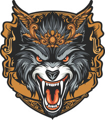 wolf head logo with cool ornaments