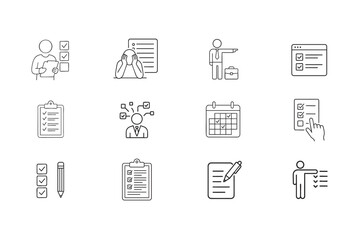 Line Art Icons Representing Tasks Planning Productivity and Business Concepts collection twelve