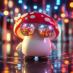 Cool Mushroom Character with Sparkly Sunglasses - Disco Vibes