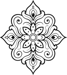 circular floral mandala design in black line art style for decorative and artistic use

