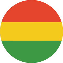 bolivia circular national flag vector with red, yellow, and green horizontal stripes, patriotic round emblem for south american country