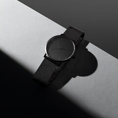 Minimalist black watch on white surface