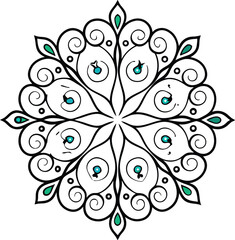 circular floral mandala design in black line art style for decorative and artistic use

