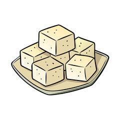 Pile of Cubed Tofu on a Plate with a transparent Background