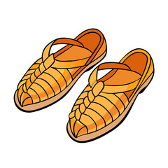 Two orange leather sandals illustration on a stark transparent background display