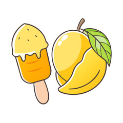 Cartoon Mango and Mango Ice Cream Treat on a transparent Background