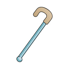 Cartoon Illustration of a Classic Walking Cane for Seniors or Individuals, Isolated