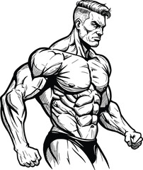 Muscular Athlete in Action Fitness Icon, Bodybuilding Illustration, and Strong Pose