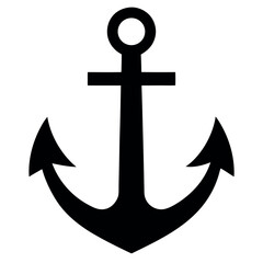 Simple Black Anchor Illustration Nautical Symbol, Marine Icon, Maritime Element Isolated on White