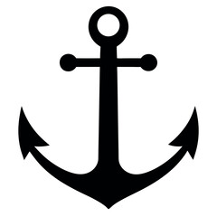 Simple Black and White Illustration of a Classic Nautical Anchor with Distinct Details