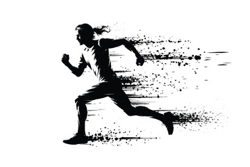 modern vector illustration of runner in motion with ink splashes for sport and lifestyle designs